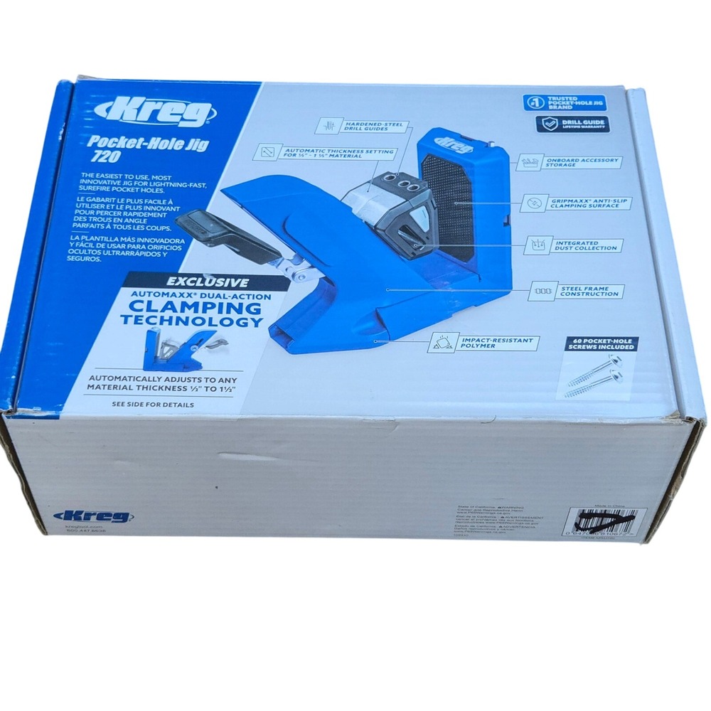 Kreg 720 Pocket-Hole Jig Blue Woodworking Joinery Tool KPHJ720